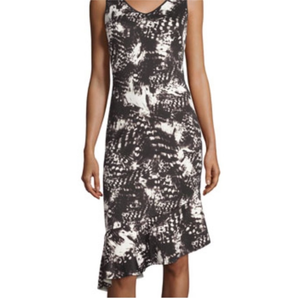 NEW Marc New York by Andrew Marc Dress Sz 6 Black White Midi Asymmetrical Ruffle